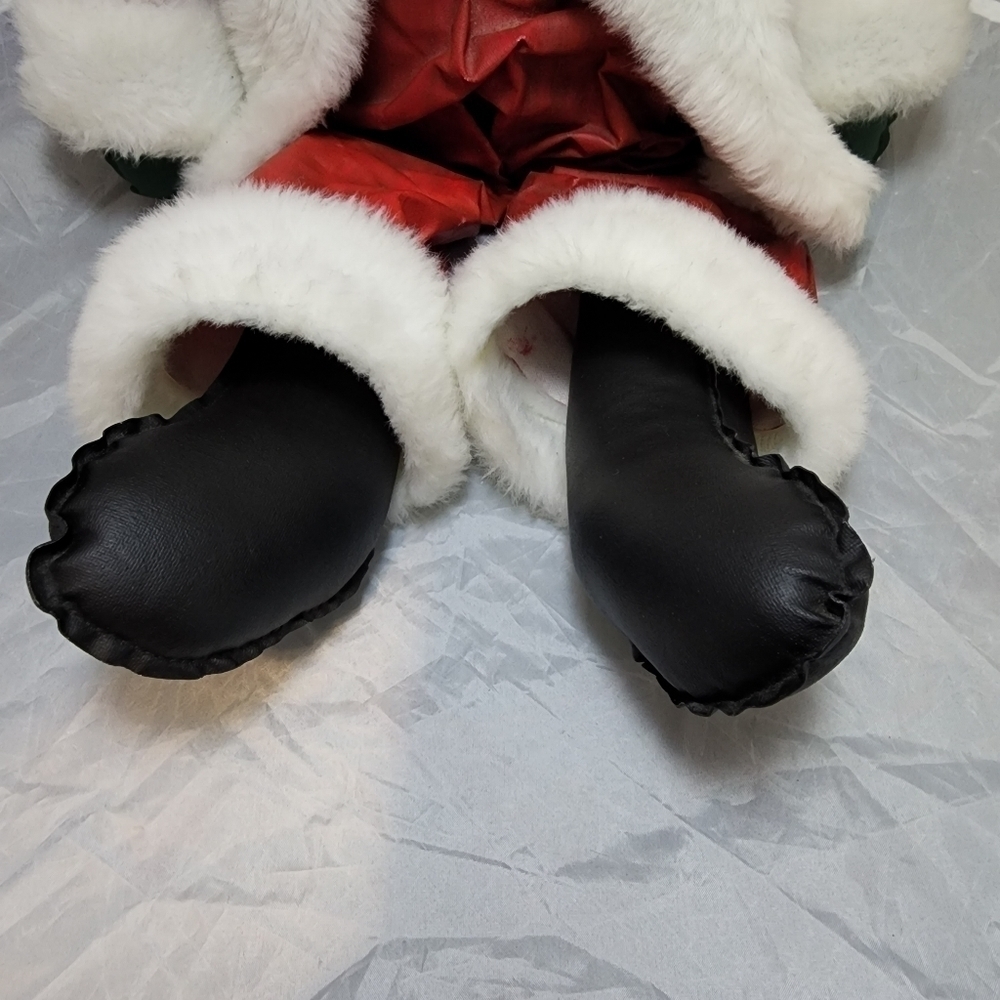 Vintage Shelf Sitter Santa Wood Carved Face Canvas Clothing Hand Painted Xmas - Picture 10 of 13